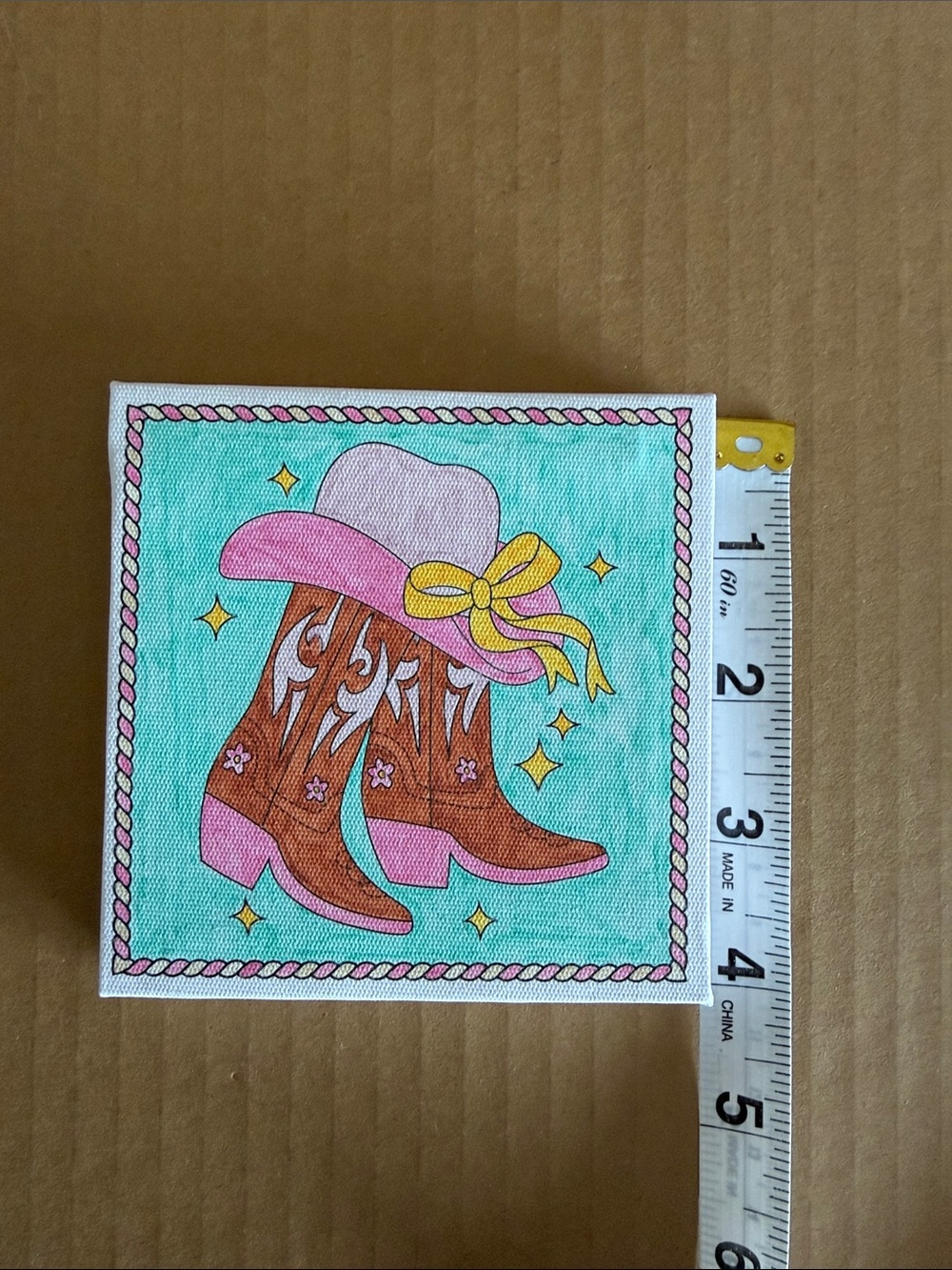 4 Handpainted Girlie Cowboy Boots Ready To Hang Pictures 4”x 4” - Picture 4 of 4